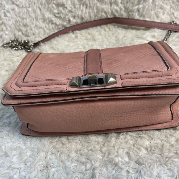 Rebecca Minkoff Chevron Love leather Quilted pink Crossbody Bag . - Picture 11 of 16